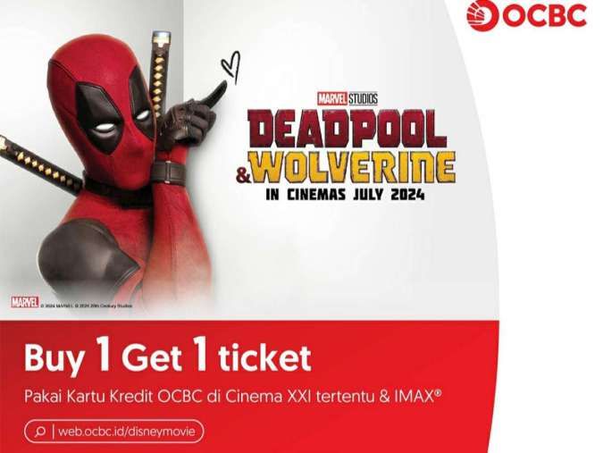 Promo Cinema XXI Beli 1 Gratis 1 Tiket Film Deadpool & Wolverine via Kartu OCBC