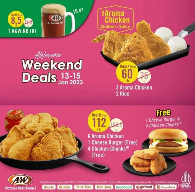 Promo AW Restoran Weekend Deals Edisi 13-15 Januari 2023 Hemat Paket Ayam-Burger 