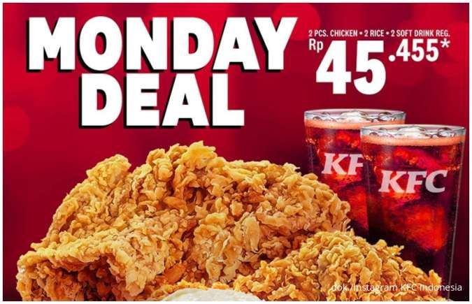 Promo KFC Monday Deal Tiap Senin: 2 Ayam + 2 Nasi + 2 Softdrink Hanya Rp 45.000-an