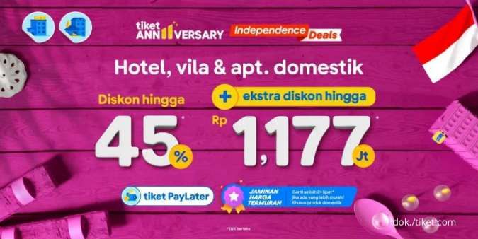 Promo Tiket.com Spesial Kemerdekaan, Diskon Hotel, Vila & Apartemen hingga 45%