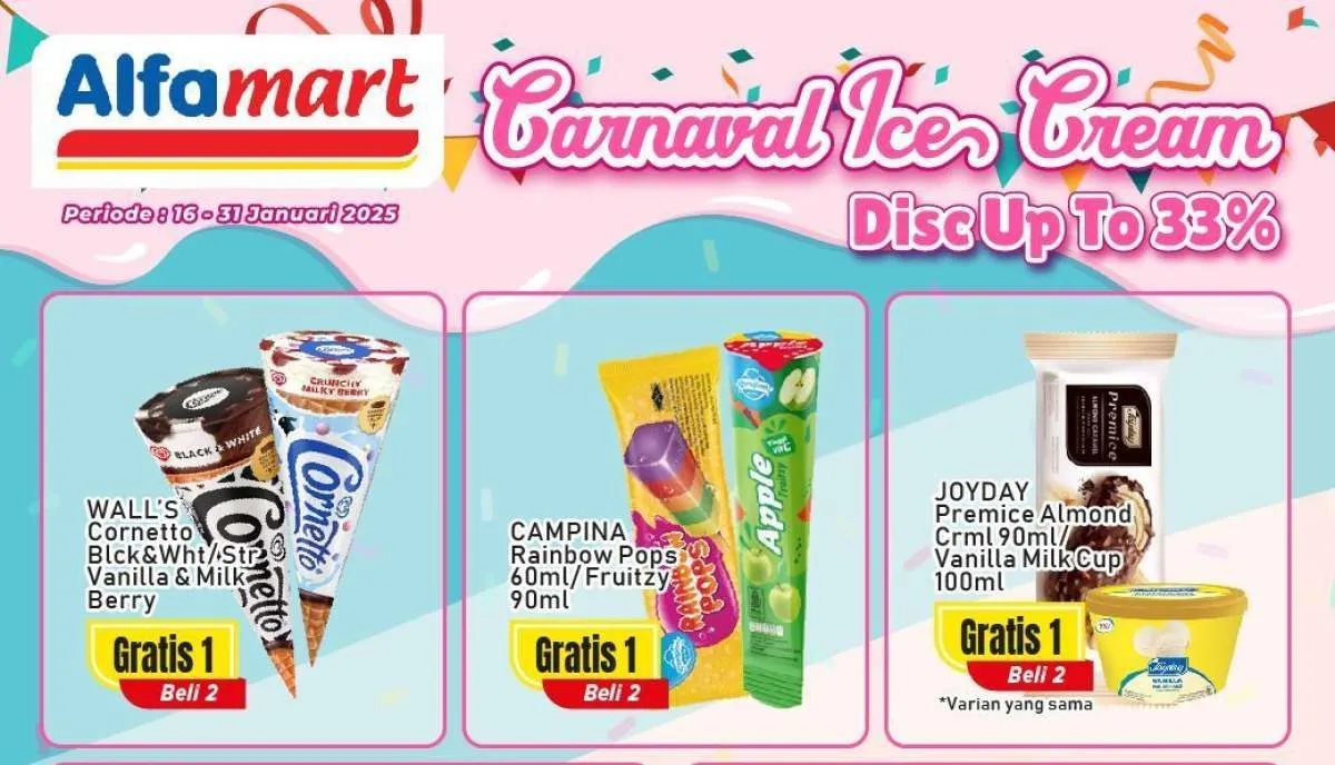 Promo Alfamart 16-31 Januari 2025 Carnaval Ice Cream, Dapatkan Diskon Sampai 33%