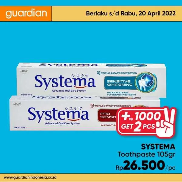 Promo Guardian +1000 Get 2 Pcs Periode 14-20 April 2022