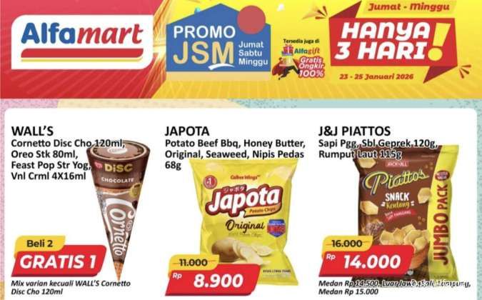 Katalog Promo JSM Alfamart Periode 23-25 Januari 2026, Cornetto Beli 2 Gratis 1!