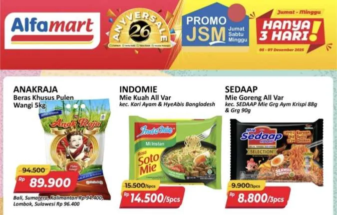 Promo JSM Alfamart 5-7 Desember 2025, Aneka Mi Instan Beli Banyak Lebih Hemat