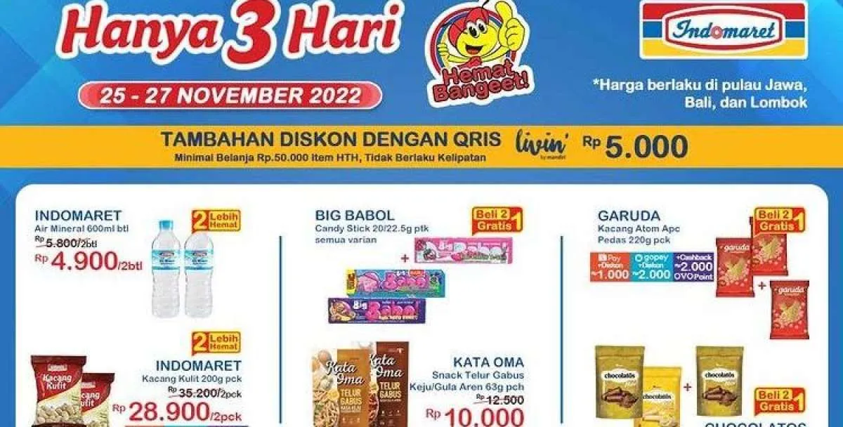 Harga Promo JSM Indomaret Hari Ini 26 November 2022, Banyak Promo Beli 2 Gratis 1