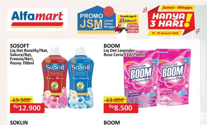 Promo Deterjen dan Sabun Mandi Weekend hingga 19 Januari 2025, So Soft dan Boom Hemat