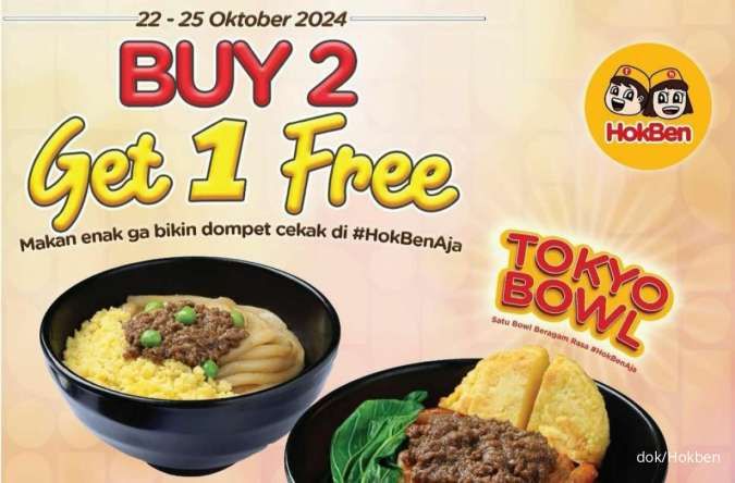 Promo Hokben 22-25 Oktober 2024, Buy 2 Get 1 Free Tokyo Bowl Udon Rp 44.000