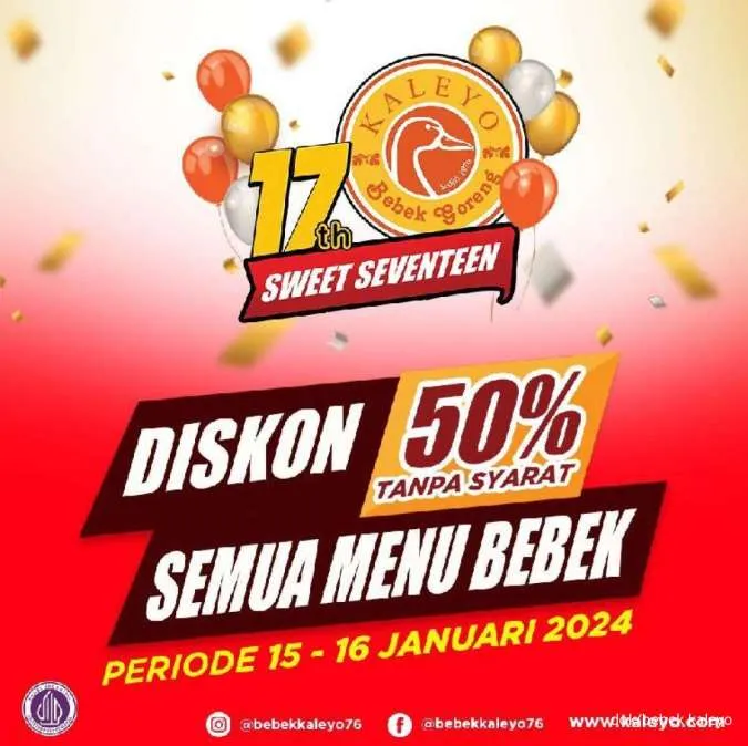 Promo Sweet Seventeen Diskon 50% Bebek Kaleyo Januari 2024