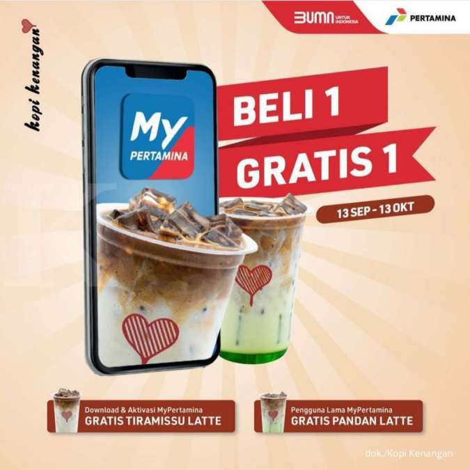 Promo Kopi Kenangan 13 September-13 Oktober, Beli 1 Gratis 1 di MyPertamina Apps
