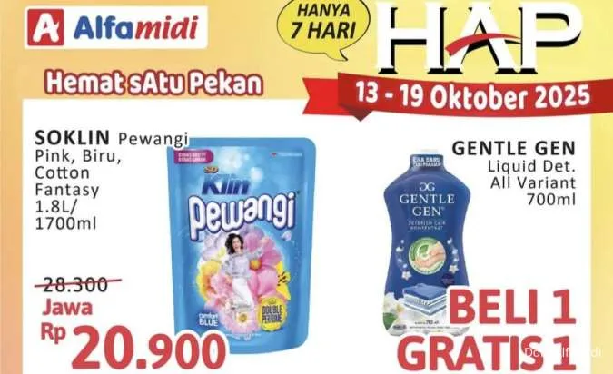 Promo Alfamidi Hemat Satu Pekan 13-19 Oktober 2025, Gentle Gen 700ml Beli 1 Gratis 1