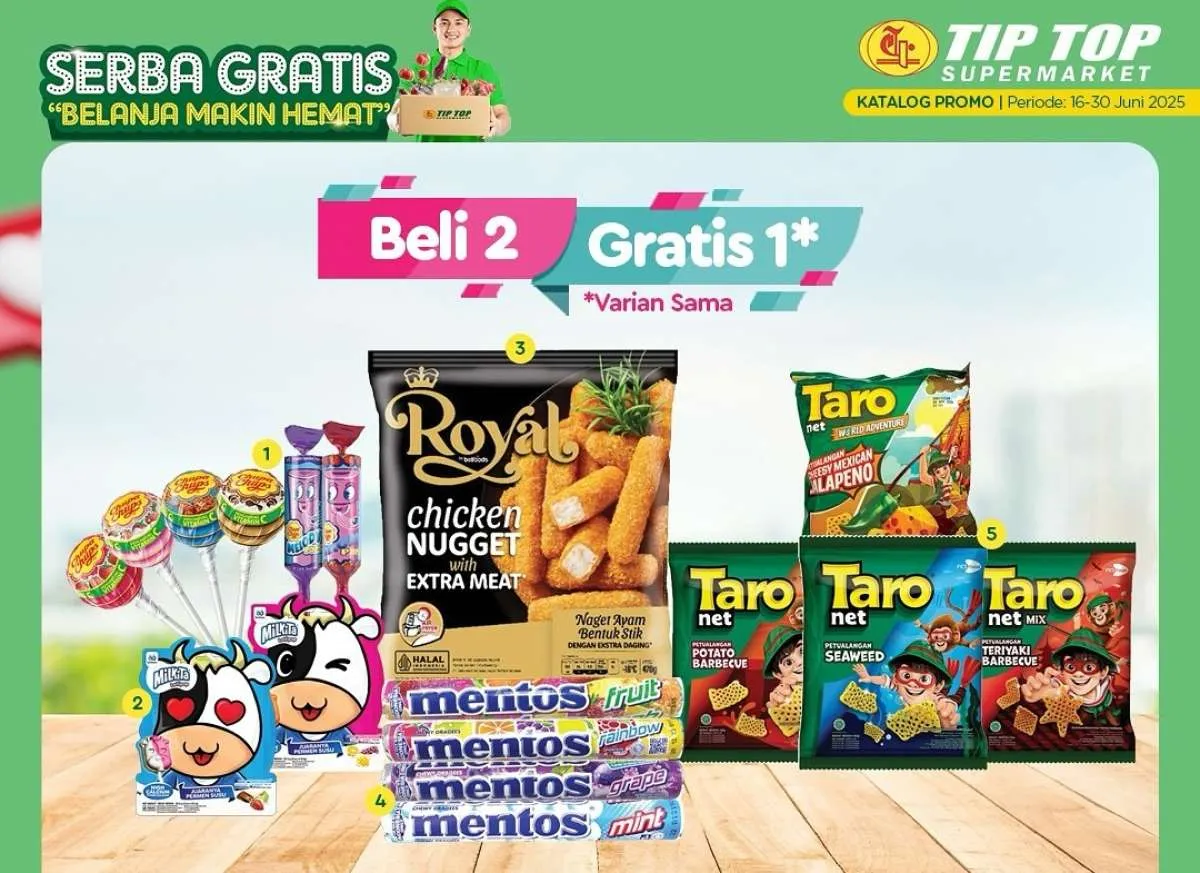 Promo Tip Top Serba Gratis 16-30 Juni 2025, Ada Snack hingga Susu Beli 2 Gratis 1