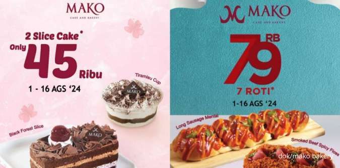 Promo Mako Bakery Kemerdekaan Beli 7 Roti dan 2 Slice Cake Mulai Rp 45.000