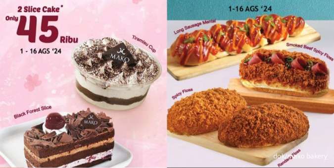 Promo Mako Bakery 1-16 Agustus 2024 Paket 7 Roti Rp 79K dan Paket 2 Slice Cake Rp 45K