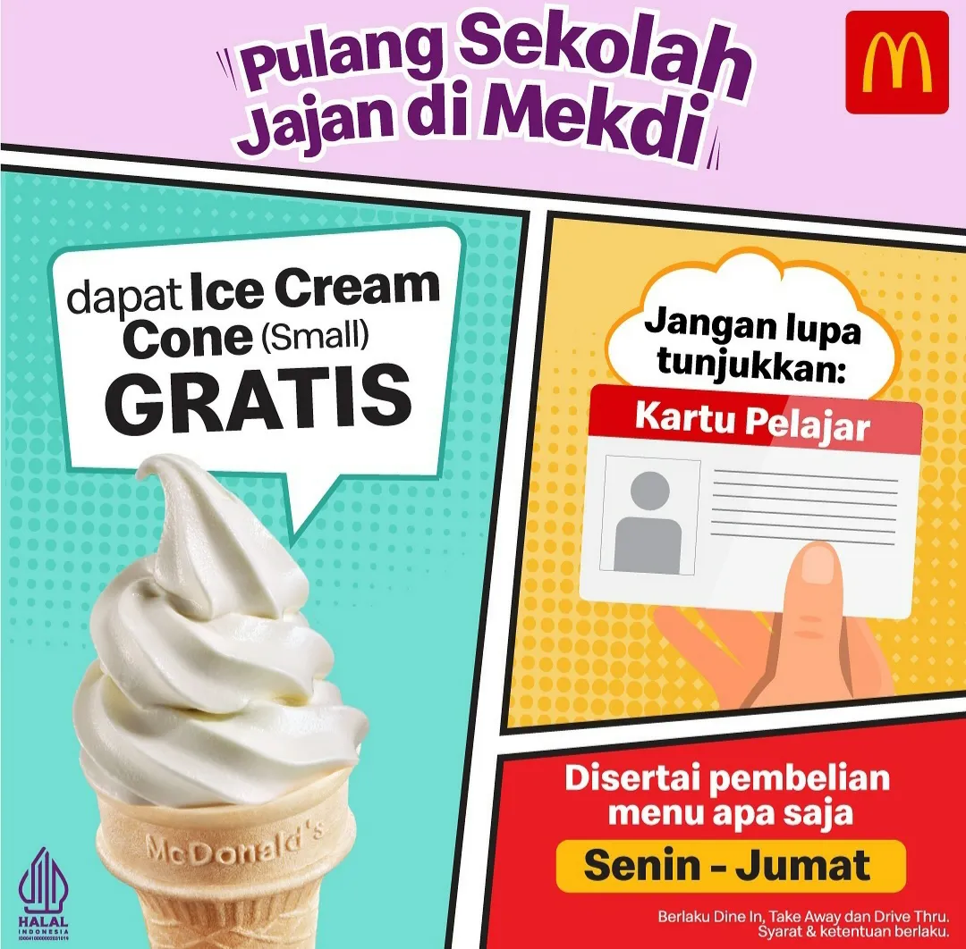 Promo McD untuk pelajar, gratis ice cream cone