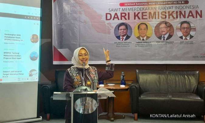 Deputi Bidang Koordinasi Pangan dan Pertanian Kemenko Perekonomian Musdalifah Mahmud dalam diskusi Sawit Memerdekakan Rakyat Indonesia dari Kemiskinan.