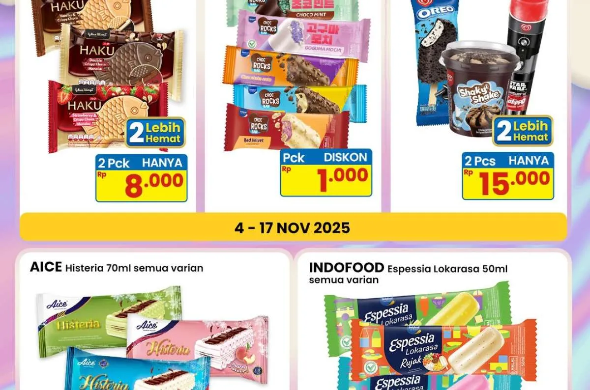Promo Indomaret Ice Cream Fair November 2025, Aice Histeria Beli 2 Gratis 1