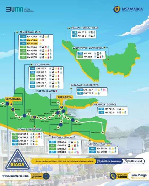 Peta Rest Area Jalan Tol dari Jasa Marga di Lebaran 2025