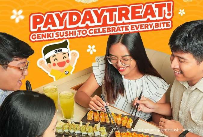 Promo Genki Sushi Payday Treat 22-30 September, 6 Sushi + 4 Ocha Harga Spesial