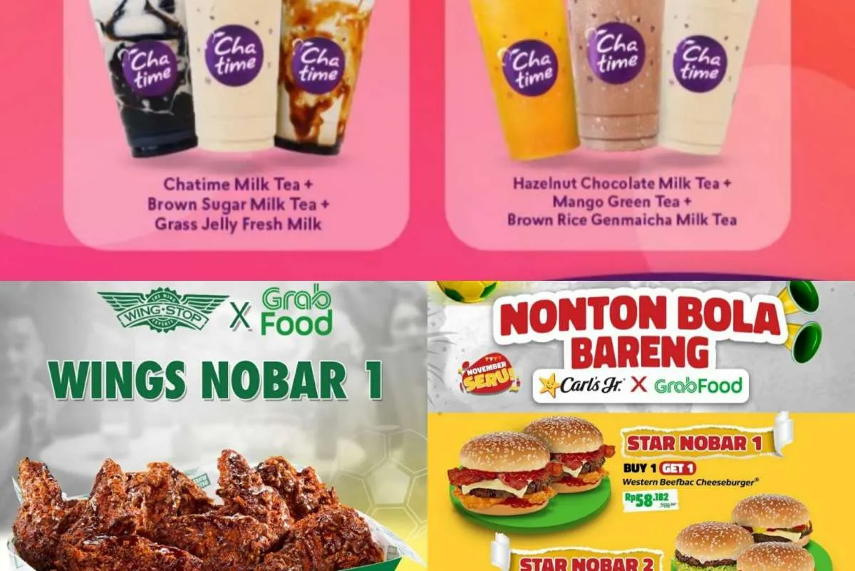 Promo GrabFood NoBar hingga 18 Desember 2022 di Chatime, Wingstop, dan Carls Jr
