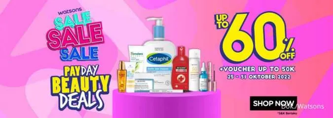 Promo Watsons Payday Beauty Deals Diskon s/d 60% Periode 25-31 Oktober 2022