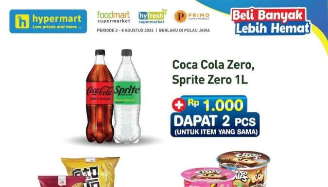 Promo Hypermart sampai 8 Agustus 2024, Coca Cola 1 Liter Tambah Rp 1.000 Dapat 2