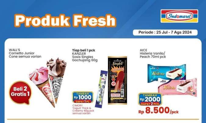 Promo Es Krim Indomaret, Cornetto 2 Gratis 1 & Campina Lebih Hemat Berak‏hir Hari Ini