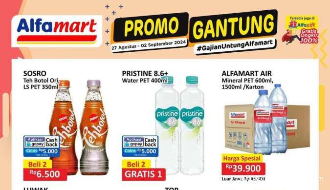 Promo Gantung Alfamart Agustus, Pristine Beli 2 Gratis 1 & Teh Botol 2 Lebih Hemat