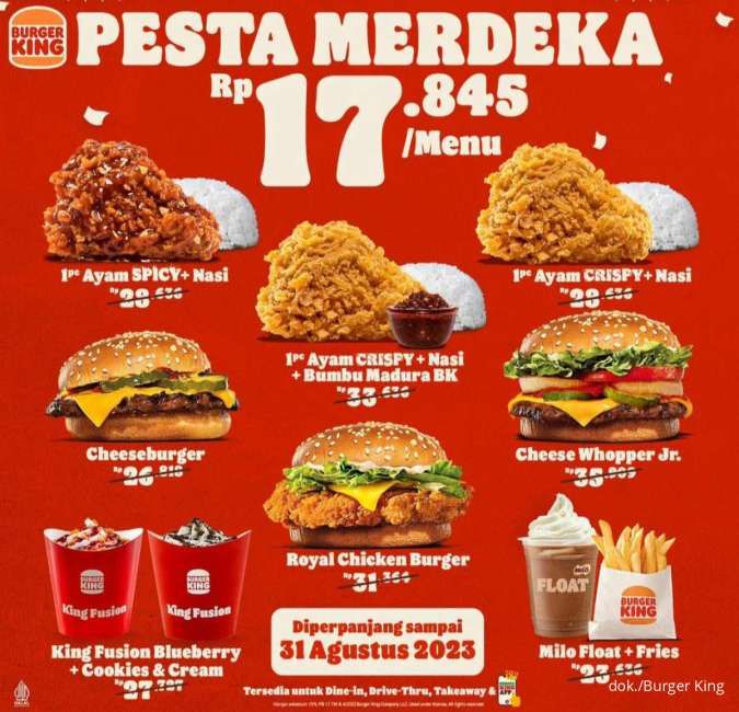 Promo Burger King Pesta Merdeka Diperpanjang Sampai 31 Agustus 2023
