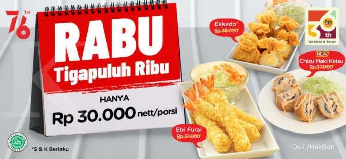Promo Hokben 11 Agustus 2021, Rabu Tiga Puluh Ribu Hanya Rp 30.000 di Setiap Menunya