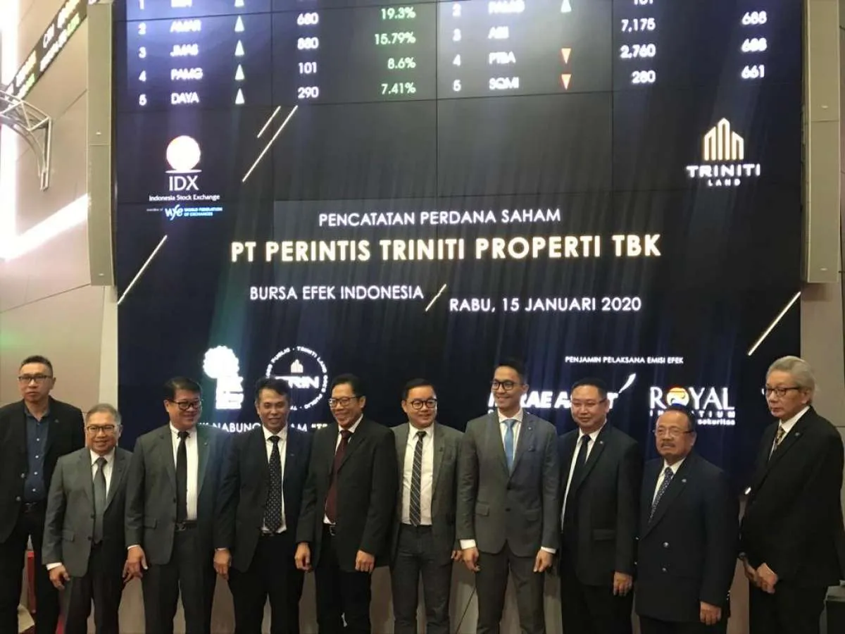 Harga saham Triniti Land (TRIN) melesat 70% pada perdagangan perdana di bursa