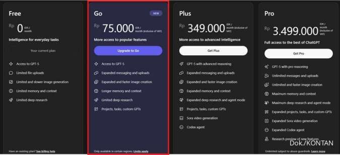 Harga ChatGPT Go di Indonesia