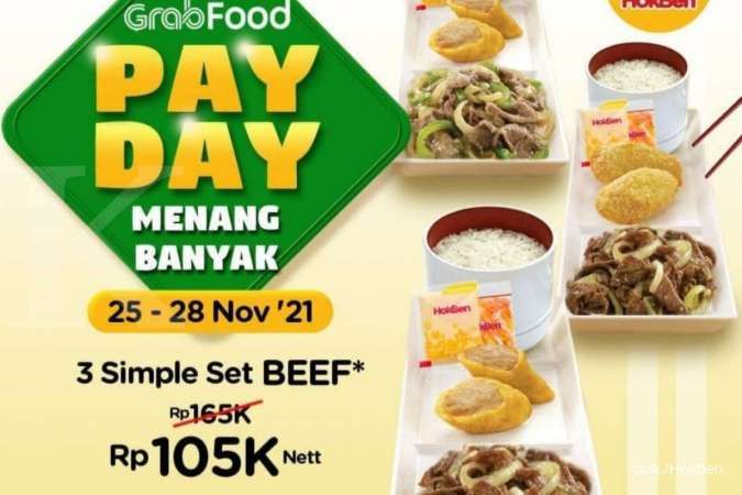 Promo Hokben 25-28 November 2021, Payday 3 Simple Set Beef Rp 105.000 via GrabFood