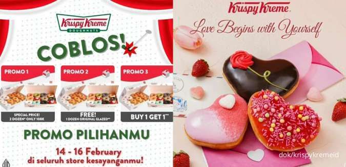 Promo Krispy Kreme 14-16 Februari 2024, Beli 1 Gratis 1 lusin Donat Rp 108.000
