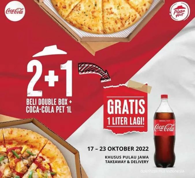 Promo Pizza Hut terbaru beli Paket Double Box + Coca Cola 1 liter GRATIS Coca Cola 1 liter lagi