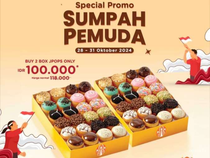 3 Promo JCO Sumpah Pemuda 28-30 Oktober 2024, 2 Box Donut Rp 118.000