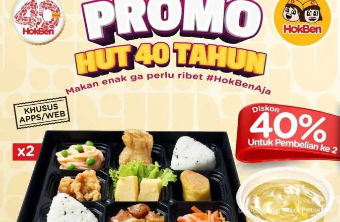 Promo HokBen HUT 40 Tahun, Diskon 40% untuk Pembelian Ke-2 Khusus di App/Web