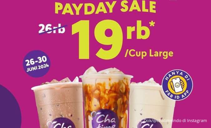 Promo Chatime Payday 26-30 Juni 2024, Cup Large Hemat Serba Rp 19.000-an Saja
