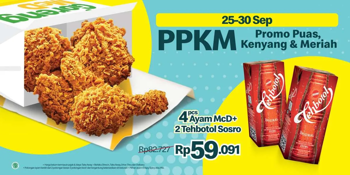 Promo PPKM McDonalds 25-30 September 2021, 4 Ayam + 2 Teh Botol Rp 59.091