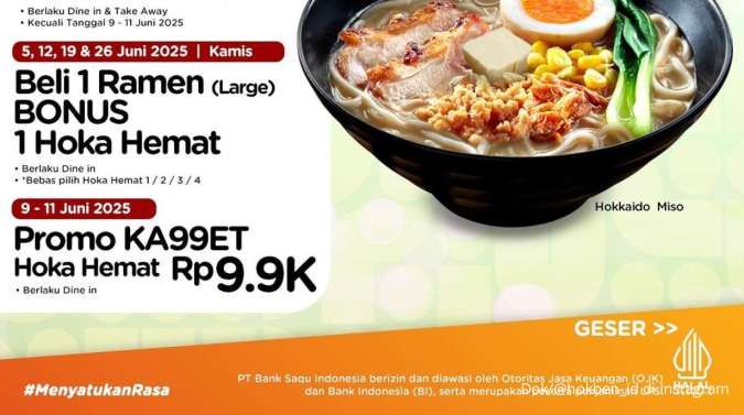Promo HokBen dan Bank Saqu Kamis 5 Juni 2025, Beli 1 Ramen Bonus 1 Hoka Hemat