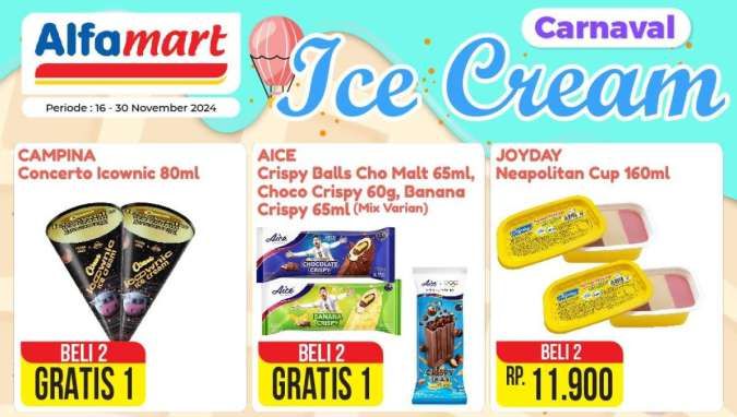 Promo Alfamart Carnaval Ice Cream 16-30 November 2024, Aice-Concerto Beli 2 Gratis 1