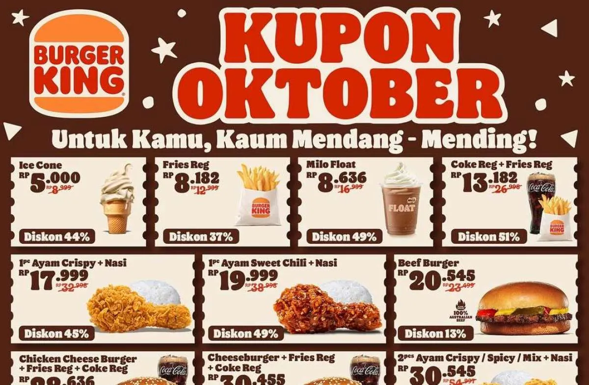  Jajan Enak Lebih Hemat Pakai Promo Burger King Kupon Oktober Diskon sampai 51%