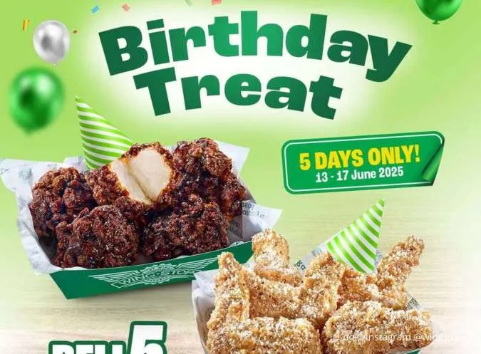 Promo Wingstop Birthday Treat 5 Hari Saja, Beli 5 Gratis 5 Cuma Rp 50.000-an