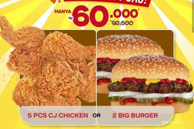 Promo Carls Jr Paket Super Monday, Pilih 5 Ayam atau 2 Big Burger Hanya Rp 60.000