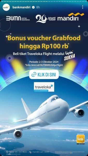 Promo HUT Mandiri 26 di Traveloka 2-3 Oktober 2024