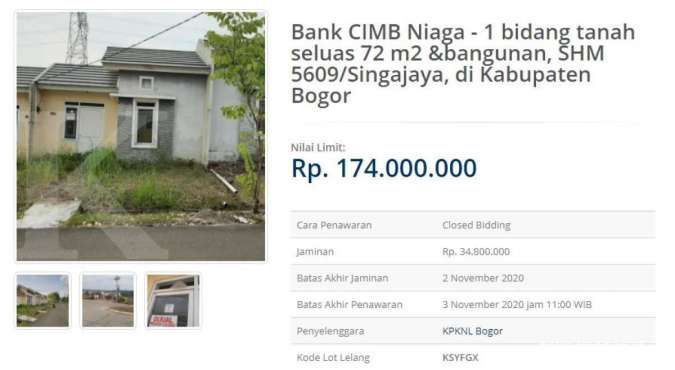 Lelang rumah sitaan Bank CIMB Niaga harga murah, hanya Rp 100 jutaan