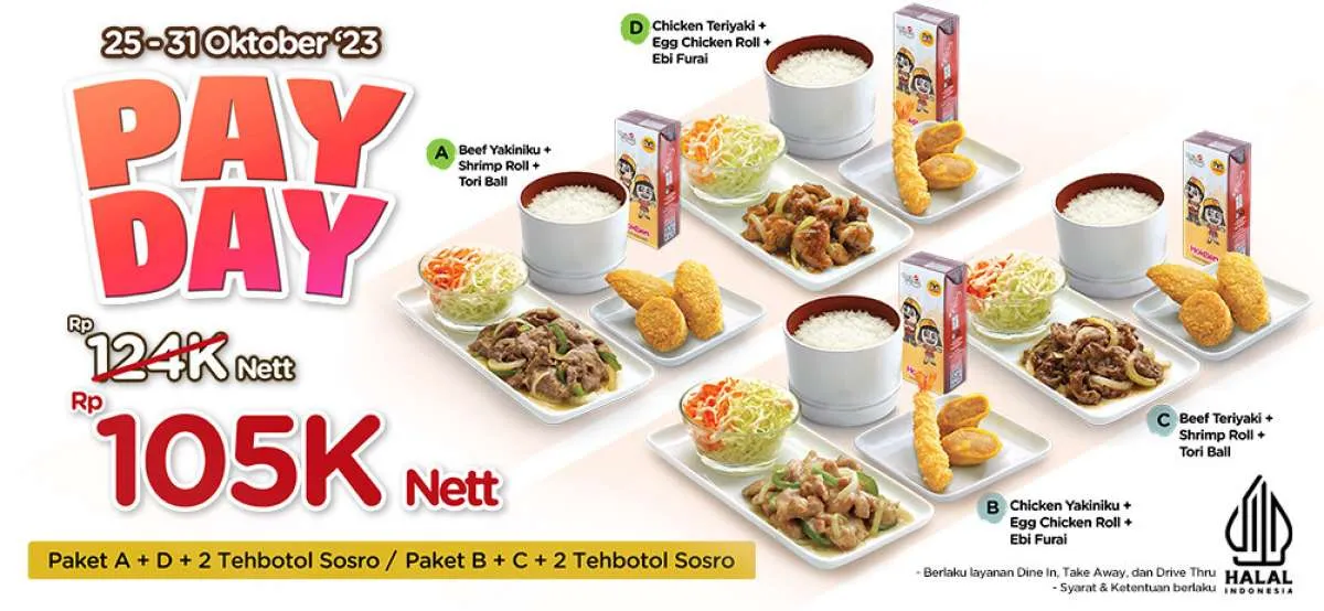 Promo Hokben Payday Oktober 2023, Paket ABCD dan Teh Botol Sosro Diskon Banyak