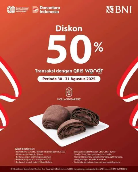 Promo Holland Bakery x QRIS Wondr by BNI 30-31 Agustus