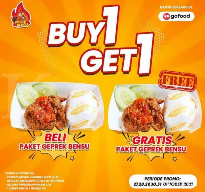 Spesial Weekend! Promo Geprek Bensu 27-31 Oktober 2021, Buy 1 Get 1 Rp 23.375