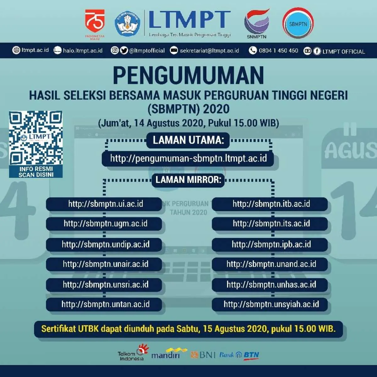 Link pengumuman SBMPTN 2020 siang ini, akses salah satunya