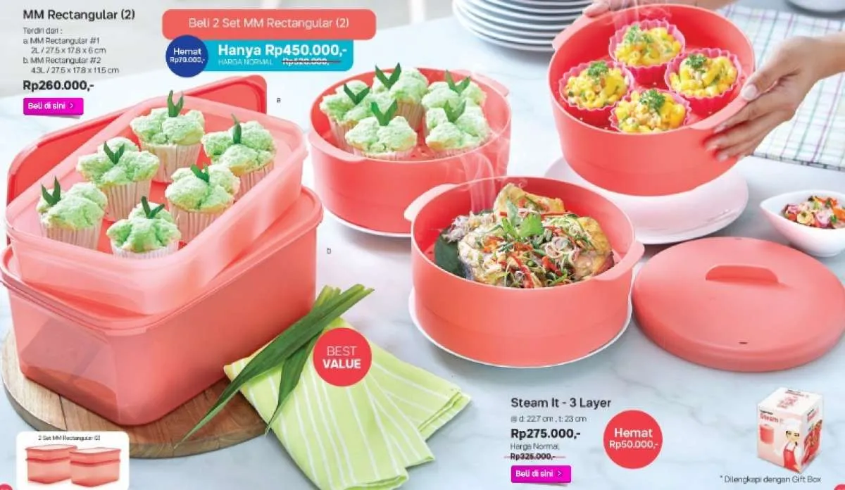 Komplit, produk dengan potongan harga di katalog promo Tupperware April 2021